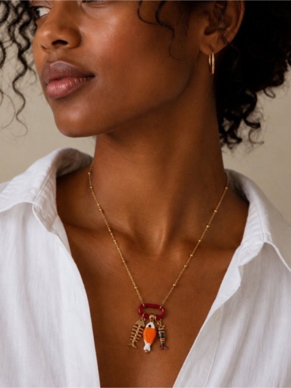 New! Coastal Preppy Red Carabiner Fish Necklace NWOT 1055